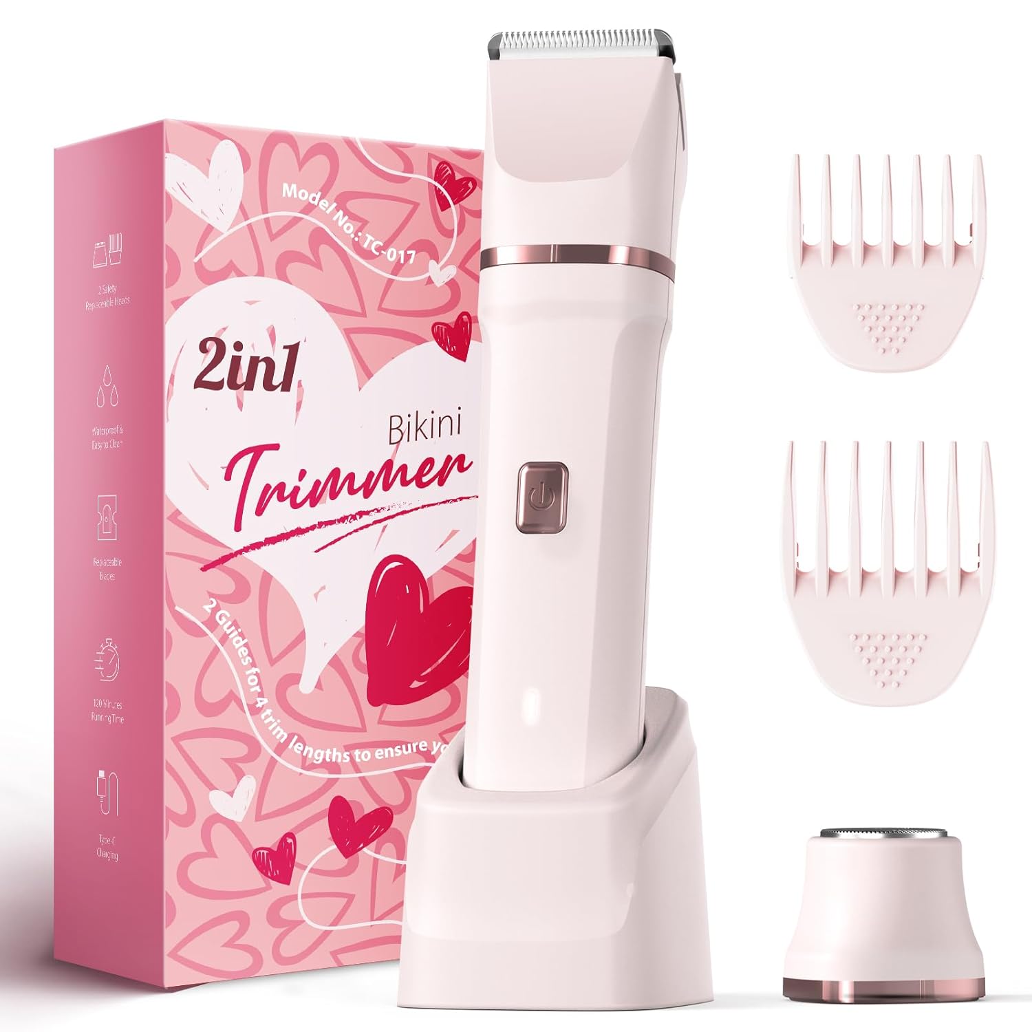 Storioza 5-in-1 Electric Body Hair Trimmer, Professional Grooming Kit with 5 Interchangeable Heads, Model L6 for Women, Pink - Image 4