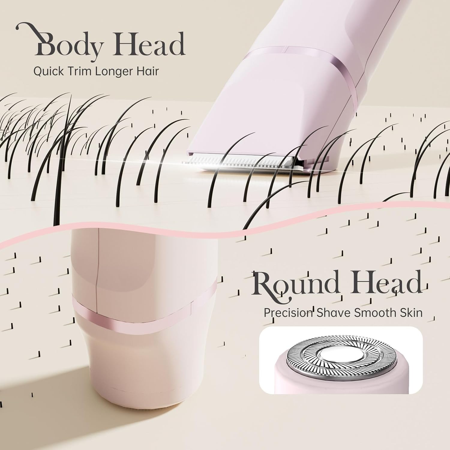 Storioza 5-in-1 Electric Body Hair Trimmer, Professional Grooming Kit with 5 Interchangeable Heads, Model L6 for Women, Pink - Image 7