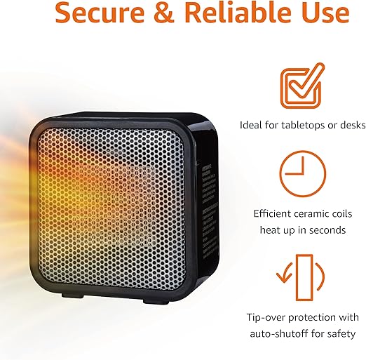 Storioza Portable Ceramic Space Heater - Small Personal Desktop Electric Heater for Office & Home - Fast Heating, Compact Design, Black - Image 4