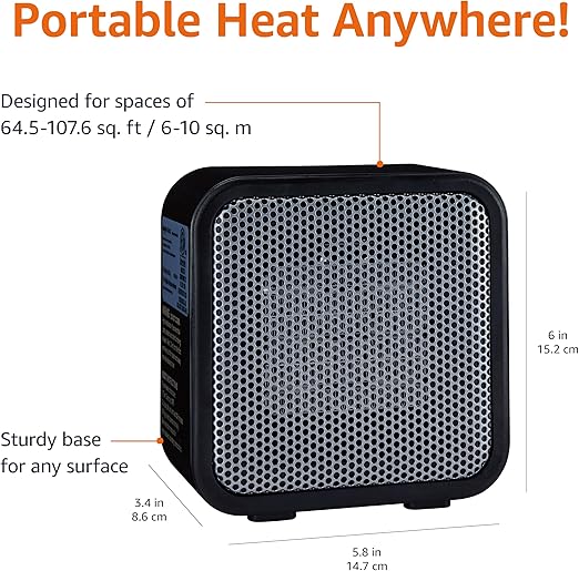 Storioza Portable Ceramic Space Heater - Small Personal Desktop Electric Heater for Office & Home - Fast Heating, Compact Design, Black - Image 3