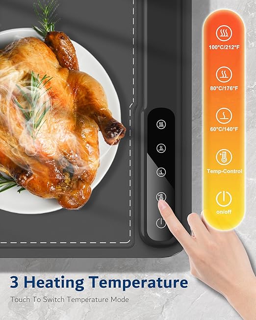 Storioza Silicone Electric Warming Mat for Food – Fast Heating, Rollable Portable Hot Plate with Adjustable Temperature, Grey - Image 2