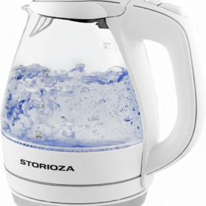 Storioza 1.5L Electric Glass Kettle – Fast Boiling Water Boiler with Blue LED Indicator, Auto Shut-Off & Boil-Dry Protection, BPA-Free Cordless Tea & Coffee Kettle (White)