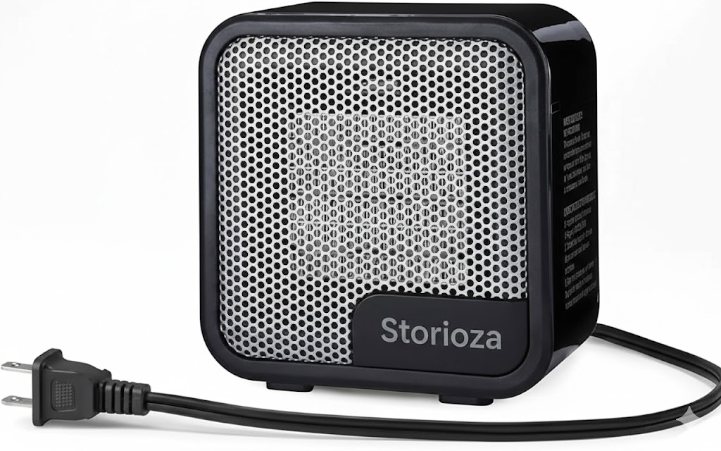 Storioza Portable Ceramic Space Heater - Small Personal Desktop Electric Heater for Office & Home - Fast Heating, Compact Design, Black