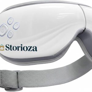 Storioza Smart Eye Massager with Heat & Bluetooth Music - Foldable Electric Vibration Eye Therapy Mask for Dry Eyes, Eye Strain, & Dark Circles - USB Rechargeable (White)