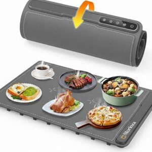 Storioza Silicone Electric Warming Mat for Food – Fast Heating, Rollable Portable Hot Plate with Adjustable Temperature, Grey