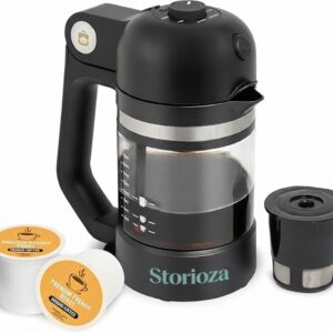 Storioza Single Serve Coffee Maker - Portable K-Cup Compatible Brewer with Reusable Filter - Small 14oz Drip Coffee Machine for Home & Office, Black