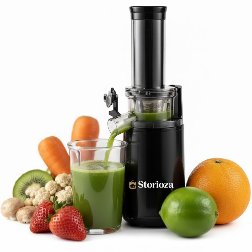 Storioza Slow Masticating Juicer Machine - Cold Press Juicer Extractor with Quiet Motor & Reverse Function for Fruits and Vegetables - Easy to Clean, Black
