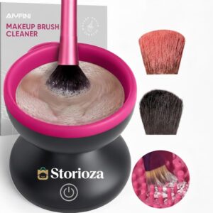 Storioza Automatic Electric Makeup Brush Cleaner Machine - USB Powered Deep Cleaning Spinner Tool for All Cosmetic Brushes (Black & Pink)
