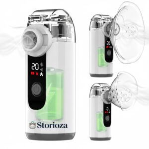 Storioza Portable Mesh Nebulizer Machine - Silent Ultrasonic Inhaler for Kids & Adults - Handheld Personal Steam Inhaler for Breathing Relief (White)