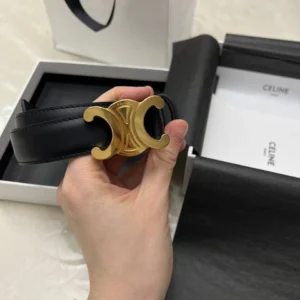 Celine medium triomphe belt in taurillon leather black