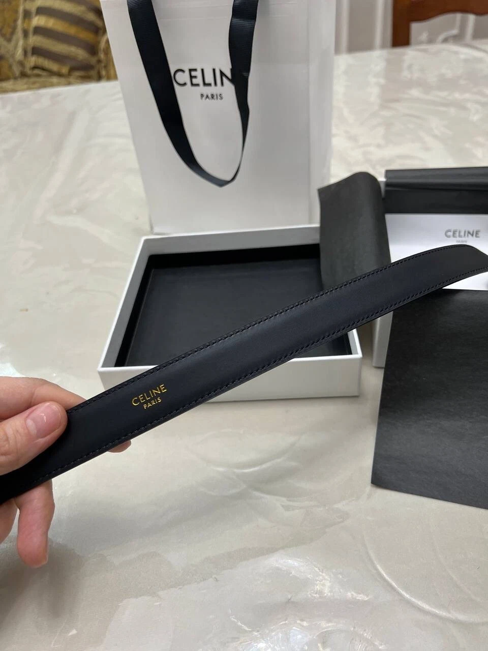 Celine medium triomphe belt in taurillon leather black - Image 2