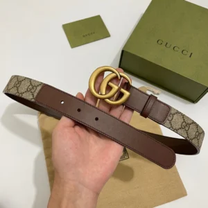 Authentic Gucci GG Marmont Canvas Women’s Brown Leather Belt
